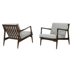 Pair of Walnut Lounge Chairs by Ib Kofod Larsen for Selig