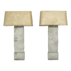 Pair of Large Sculptural Concrete Faux Stone Lamps