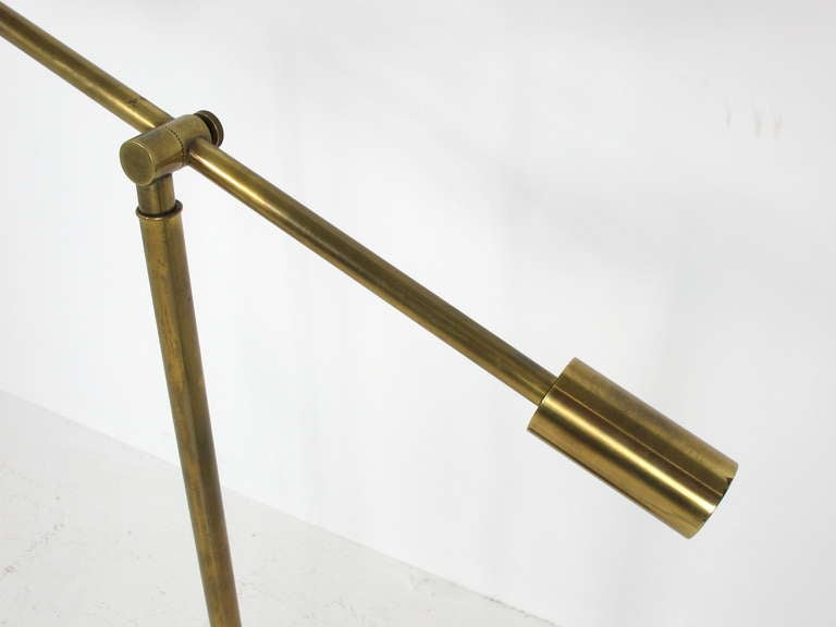 Adjustable Brass Floor Reading Lamp by Chapman In Excellent Condition In Loves Park, IL