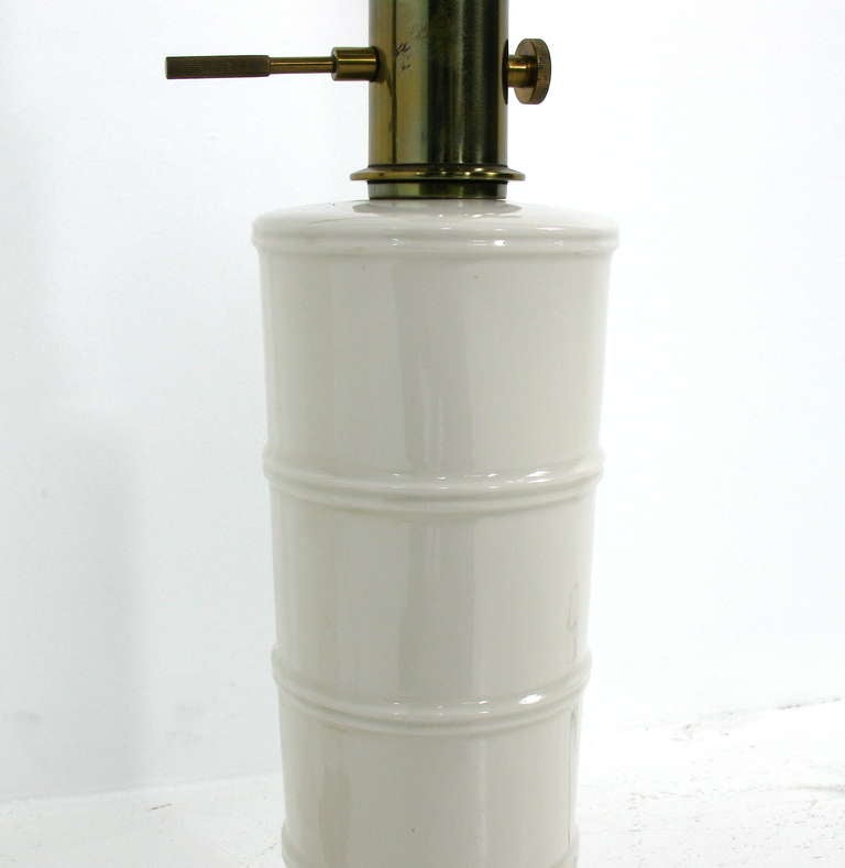Pair of White Ceramic and Brass Faux Bamboo Lamps by Stiffel