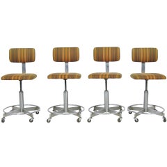 Set of Four Adjustable Mid Century Industrial Stools/Chairs on Casters