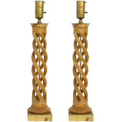 Pair of Gilded Helix Lamps by James Mont