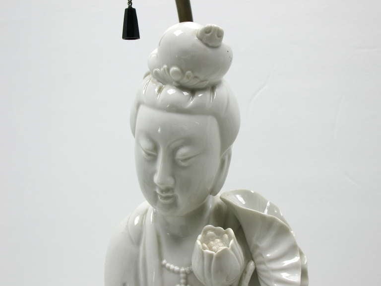 Pair of Blanc de Chine Kuan Yin Lamps