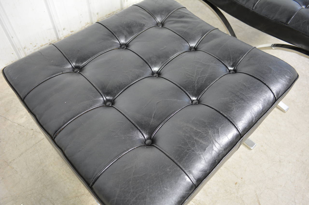 Leather Pair of Mies Van Der Rohe Barcelona Ottomans for Knoll
