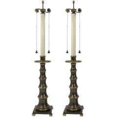 Pair of Stiffel Brass Faux Bamboo Lamps