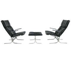 Ingmar Relling for Westnofa Pair of Lounge Chairs and Ottoman