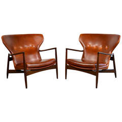 Ib Kofod-Larsen Pair of Danish Modern Leather Lounge Chairs