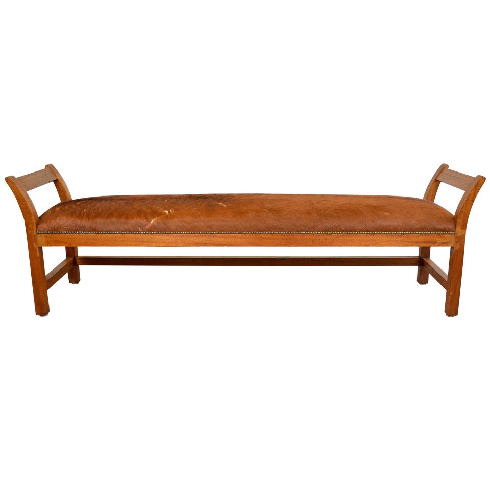 Wood and Cowhide Bench