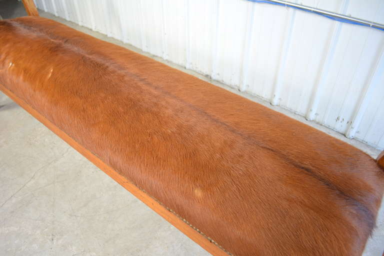 Mid-20th Century Wood and Cowhide Bench