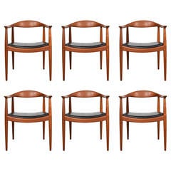 Hans Wegner Set of Six "Round" Chairs in Teak
