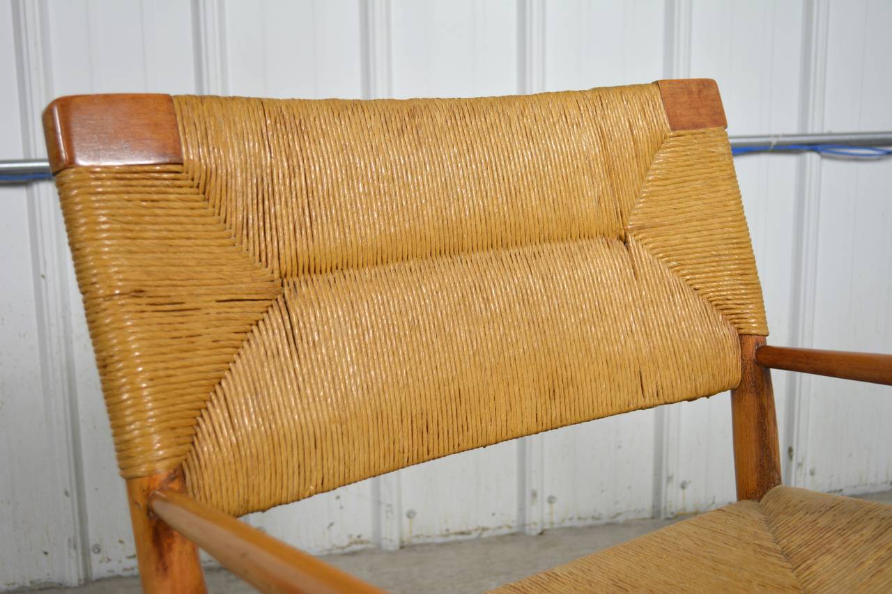 Mel Smilow Pair of Walnut and Woven Rush Chairs In Excellent Condition For Sale In Loves Park, IL