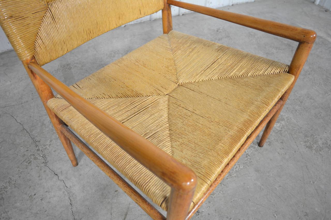 Mid-20th Century Mel Smilow Pair of Walnut and Woven Rush Chairs For Sale