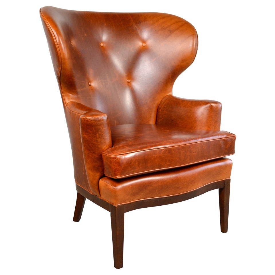 Early Wingback Leather Lounge Chair by Edward Wormley for Dunbar For Sale