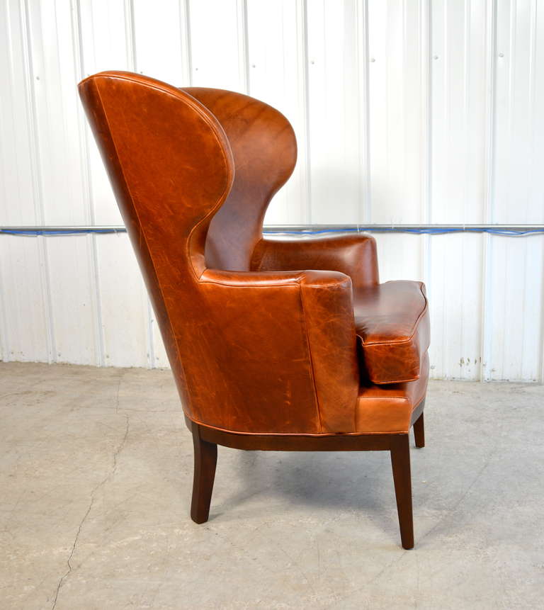 Early Wingback Leather Lounge Chair by Edward Wormley for Dunbar For Sale 1