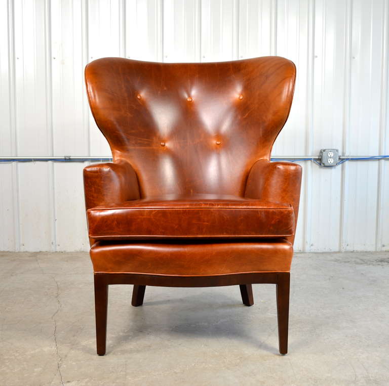 Early Wingback Leather Lounge Chair by Edward Wormley for Dunbar In Excellent Condition For Sale In Loves Park, IL