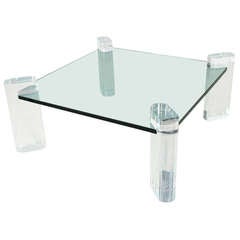 Karl Springer Lucite and Glass Coffee Table