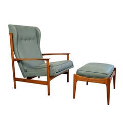 Ib Kofod-Larsen Danish Modern Teak Lounge Chair and Ottoman