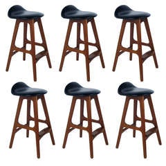 Erik Buch Teak and Rosewood Bar Stools with Leather Seats