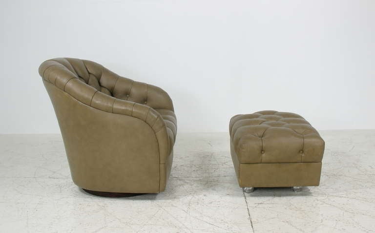American Ward Bennett Tufted Leather Swivel Lounge Chair and Ottoman