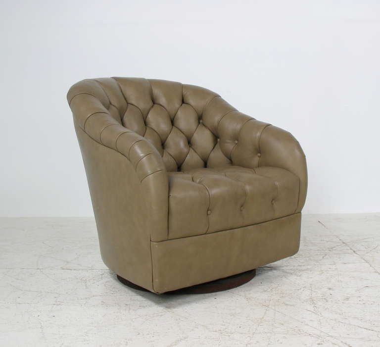 Mid-20th Century Ward Bennett Tufted Leather Swivel Lounge Chair and Ottoman