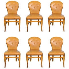 Set of Six French Leather Dining Chairs