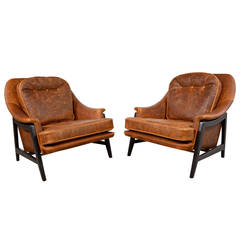 Edward Wormley for Dunbar Pair of Leather Lounge Chairs