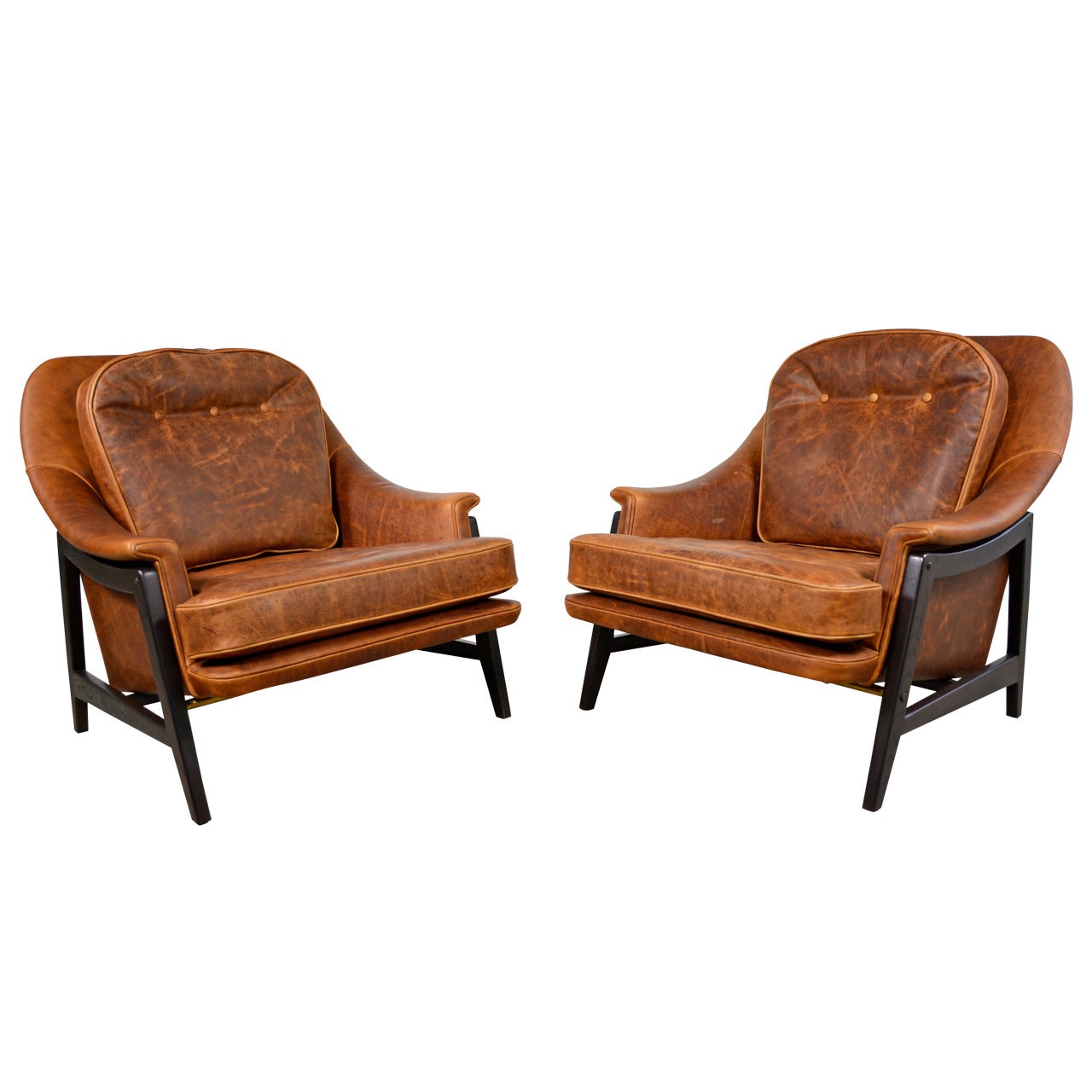 Edward Wormley for Dunbar Pair of Leather Lounge Chairs For Sale