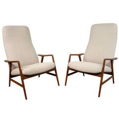 Alf Svensson Pair of Danish Modern Reclining Lounge Chairs for Dux