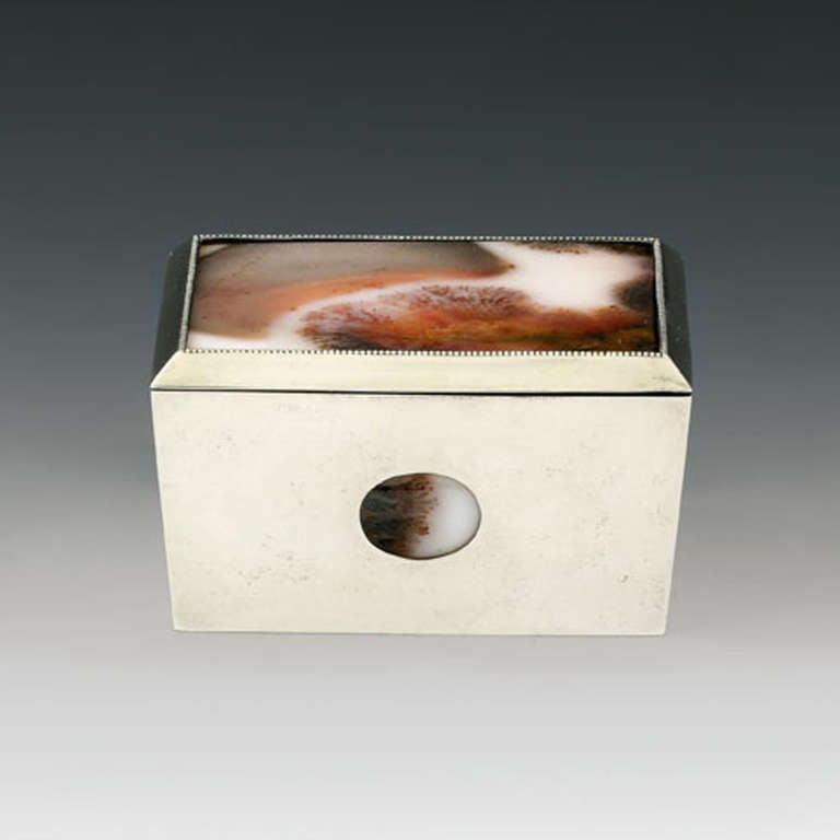 Silver Box with Moss Agate by Josef Hoffmann for the Wiener Werkstätte