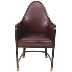 Armchair with new leather upholstery, designed by Josef Hoffmann