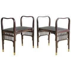 Antique Two Bentwood Stools with New Leather Upholstery