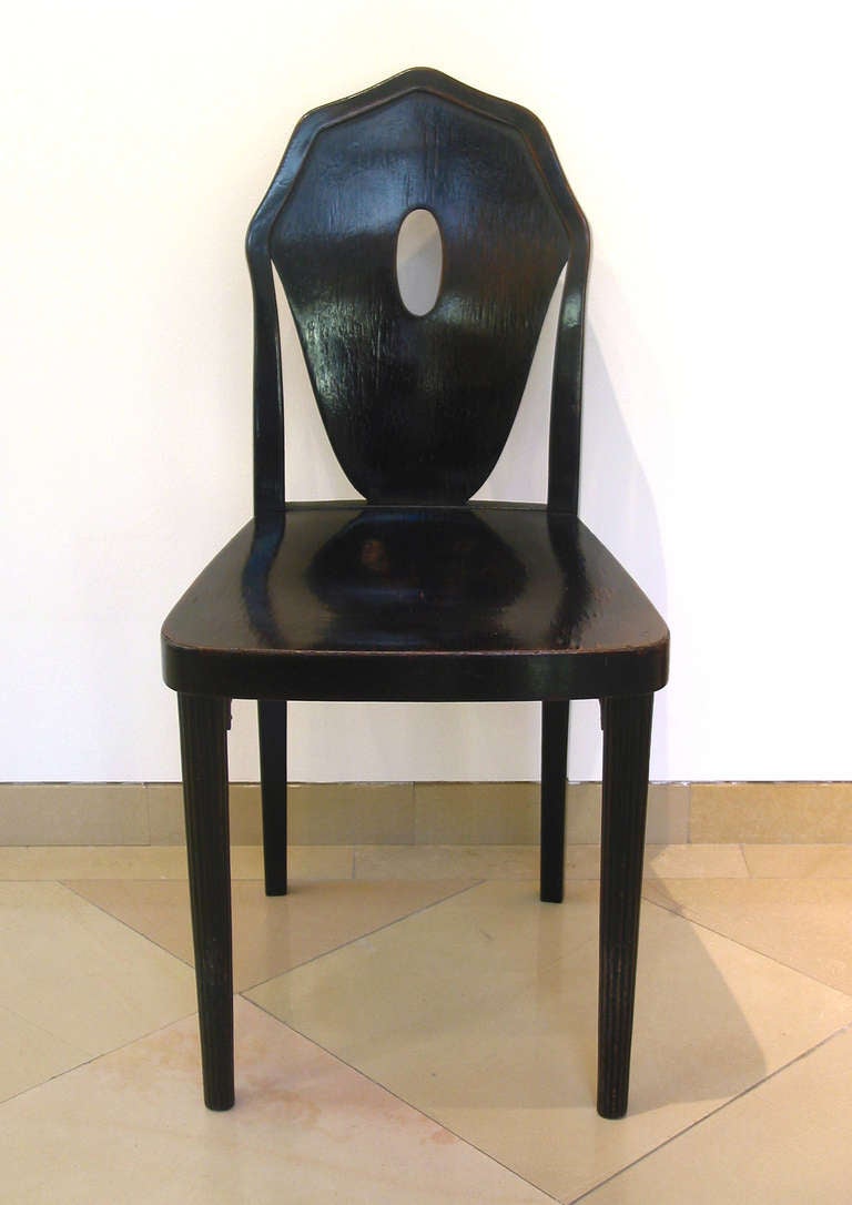 Chair, manufactured by Jacob & Josef Kohn, Vienna, model number 861/1
Beech, stained black and polished
Lit.: cf Jiri Uhlír, Semper Sursum. Jacob & Josef Kohn, Brno 2005, ill. p. 121
cf Exhibition catalogue 