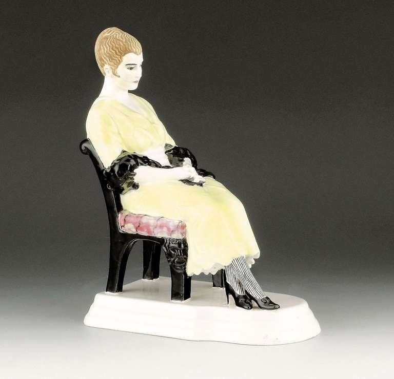 Rare Jugendstil pottery "Sitting Woman" by Eduard Klablena