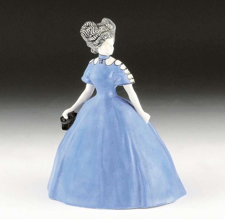 Rare Jugendstil pottery "Lady with Face Mask" by Bertold Löffler