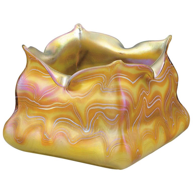 Colourless Glass Bowl Layered with Yellow For Sale