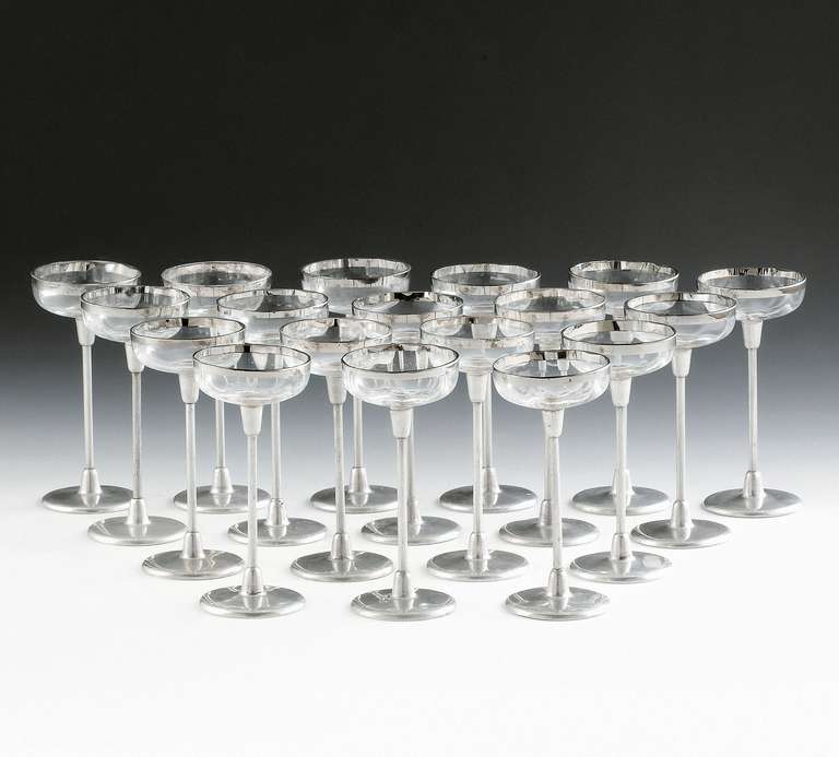 18 Secessionist Liqueur Glasses Otto Wagner Attributed, Dated 1910