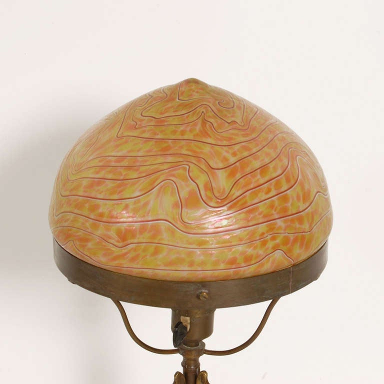 Austrian Table Lamp by Gustav Gurschner Glass Shade in Style of Lötz For Sale