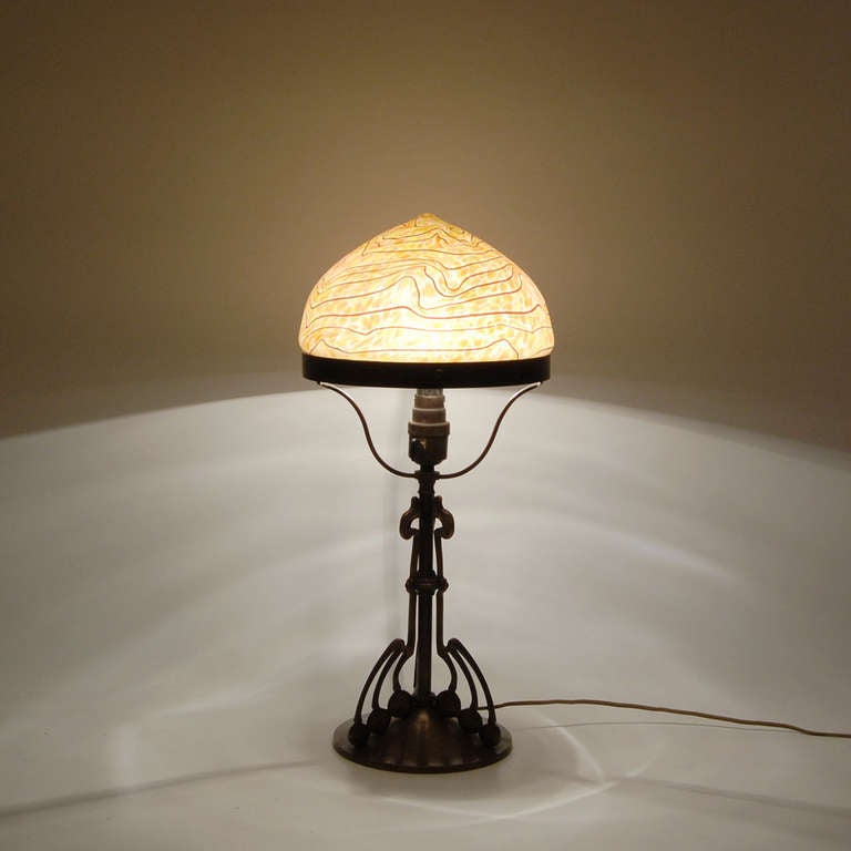 20th Century Table Lamp by Gustav Gurschner Glass Shade in Style of Lötz For Sale