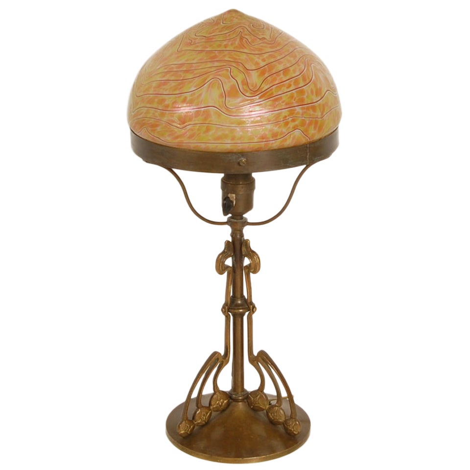 Table Lamp by Gustav Gurschner Glass Shade in Style of Lötz For Sale