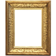 Antique c. 1910-20 American Foster Bros. Arts and Crafts frame, gilded hand-carved wood.