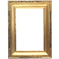 Used c. 1910-15 American Taos-style gilded hand-carved wood frame.