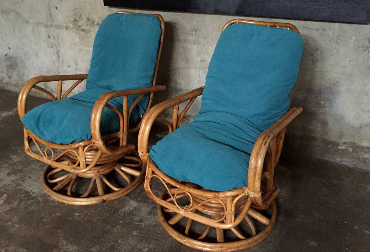 French Impressive Pair of 1950 Rattan Armchairs