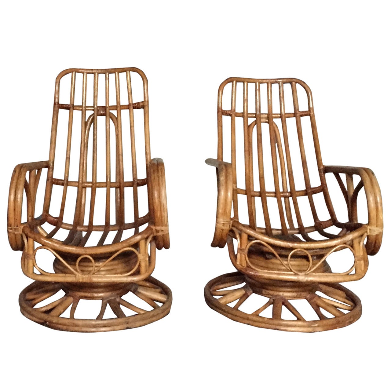 Impressive Pair of 1950 Rattan Armchairs