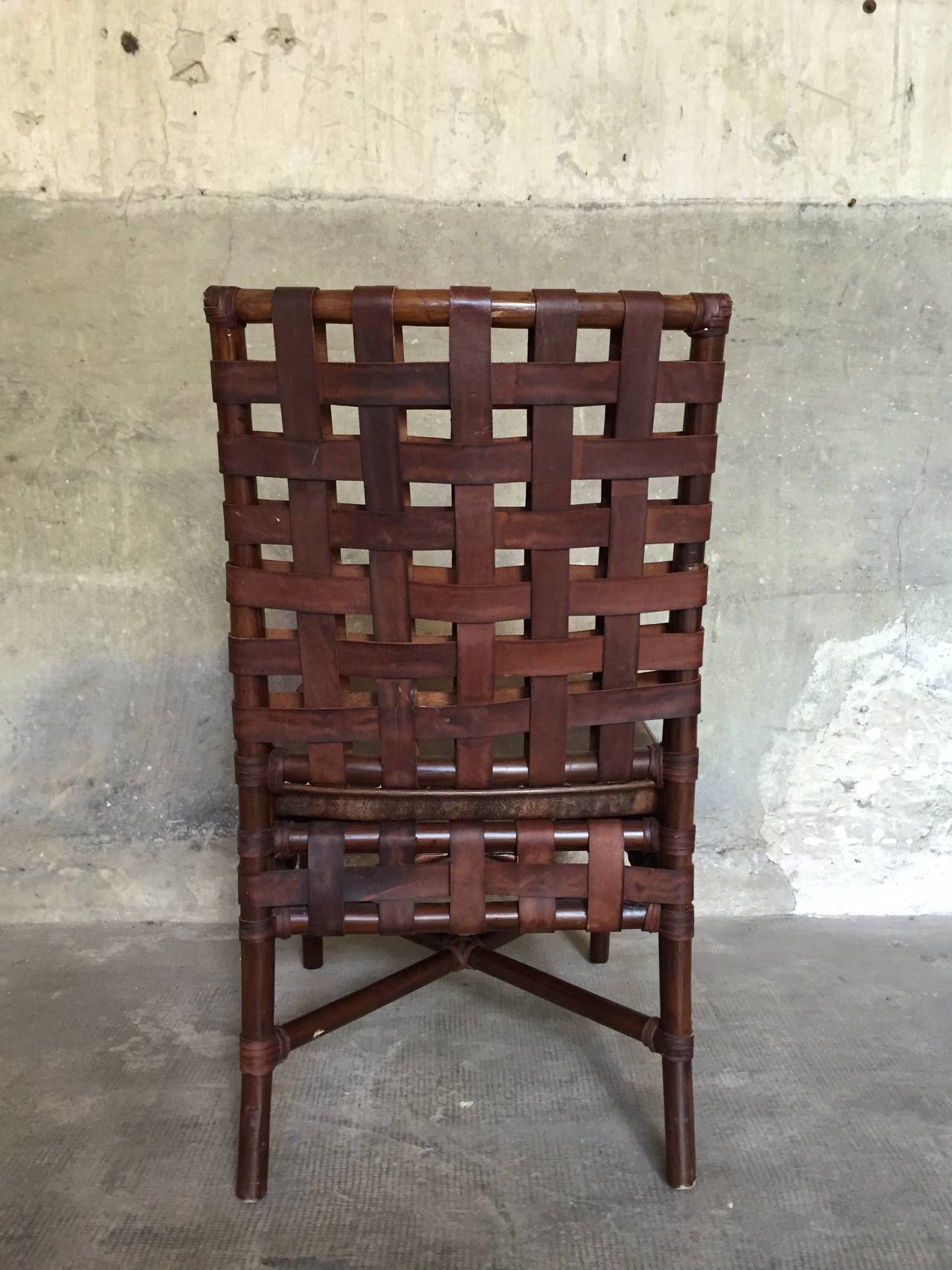Late 20th Century Set of Ten Leather and Bamboo Dinning Chairs by Roche Bobois