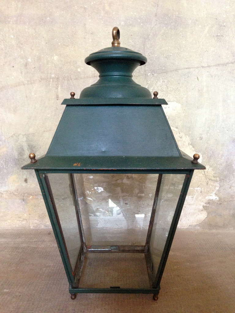 a nice French lantern circa 1880 whit old glass

Dim = H 60 x 36 x 36 cm
