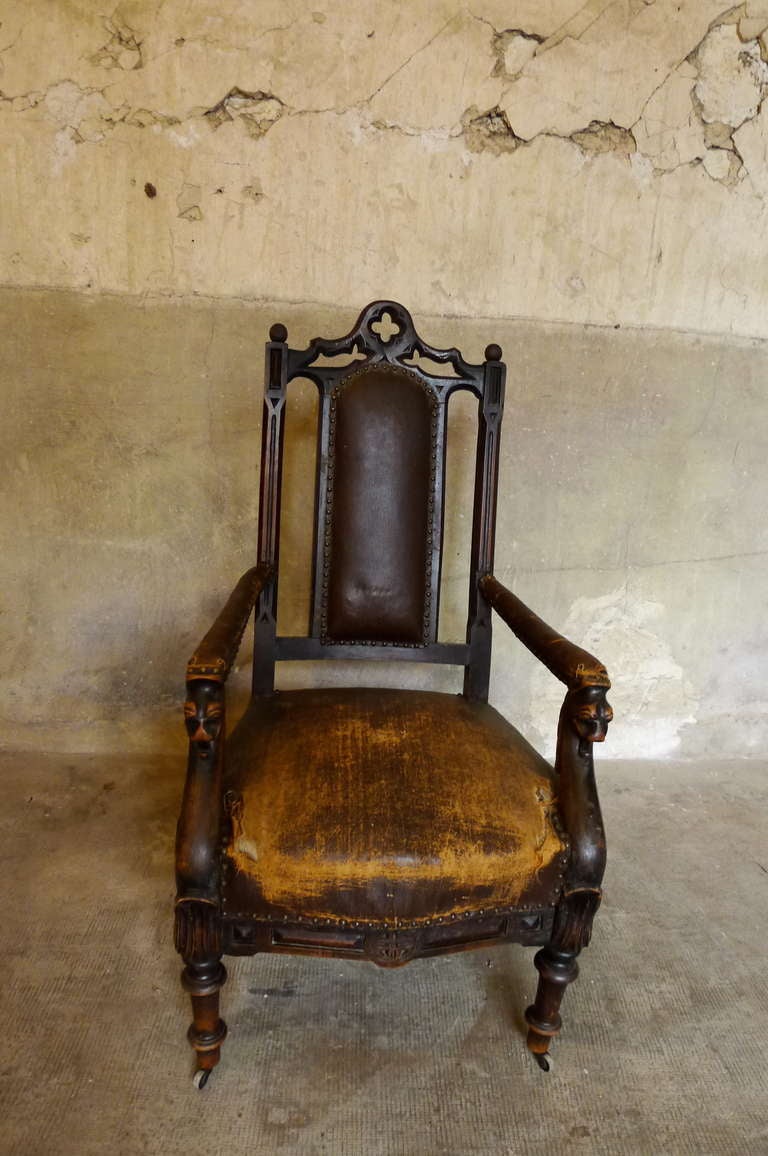 French Enigmatic Gothic Armchair 