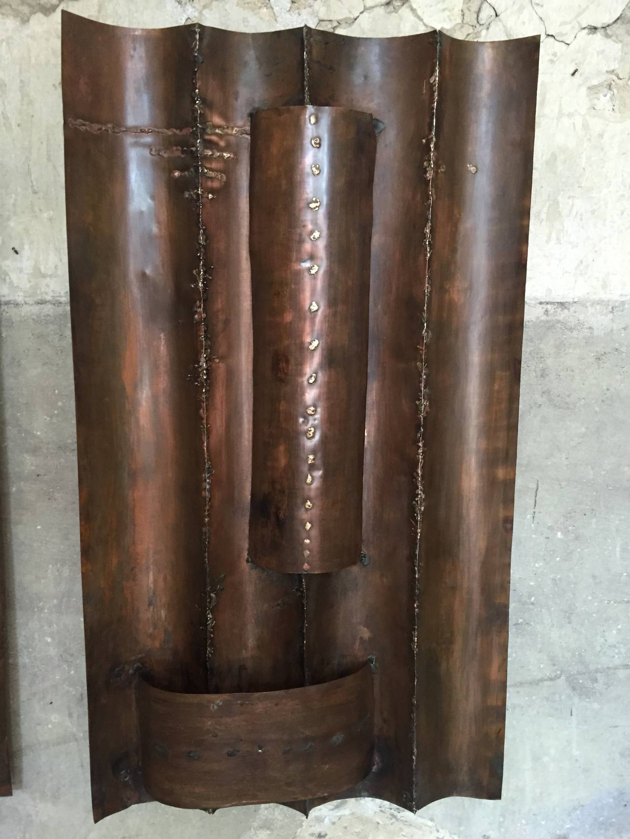 Pair of Tall Brustalist Wall Sconces For Sale 1