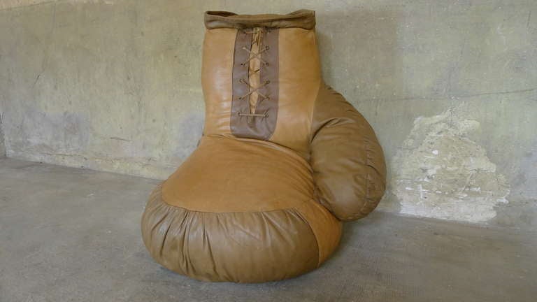 French 1970 Leather Boxing Glove Chair