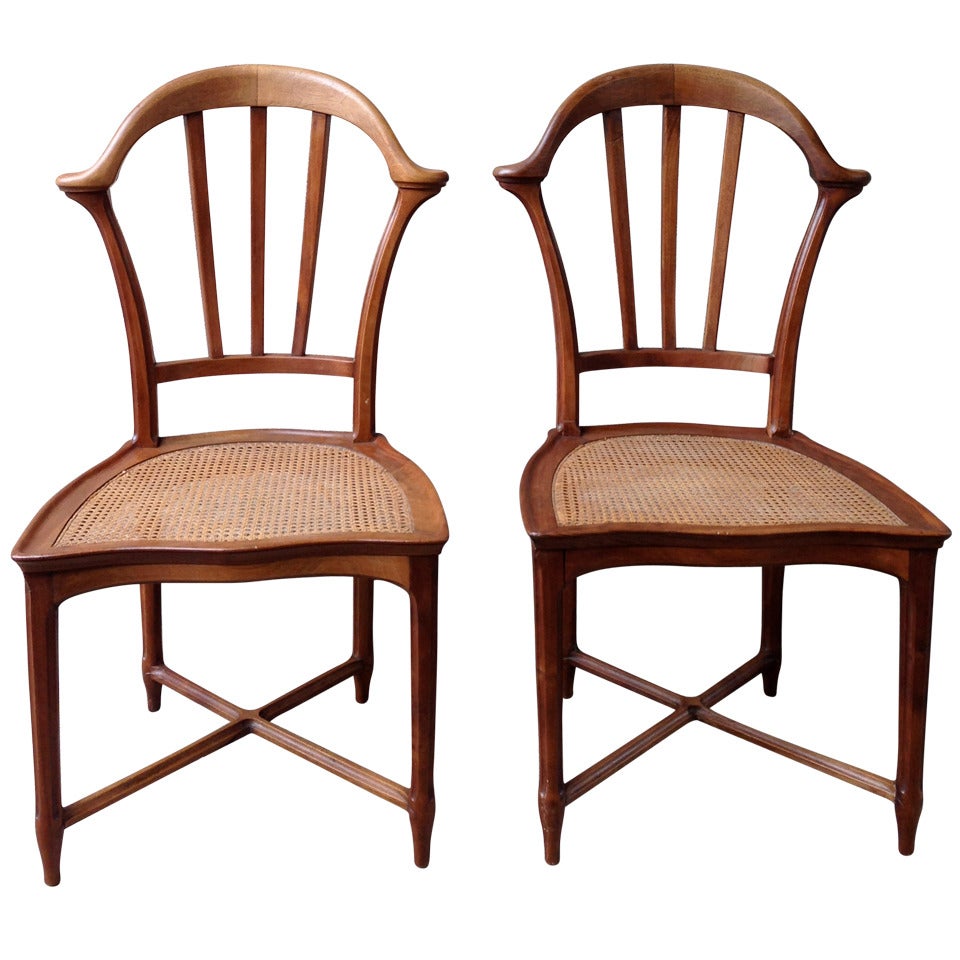Pair of 1900 Walnut Chairs