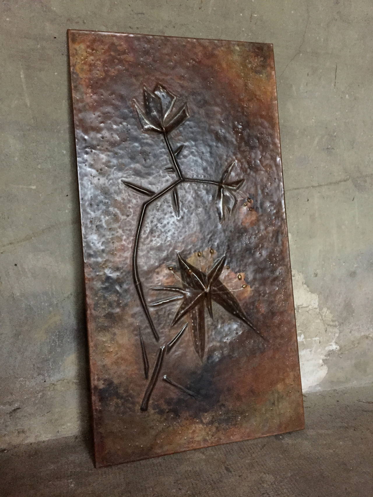 Late 20th Century 1984 Embossed Copper Panel For Sale
